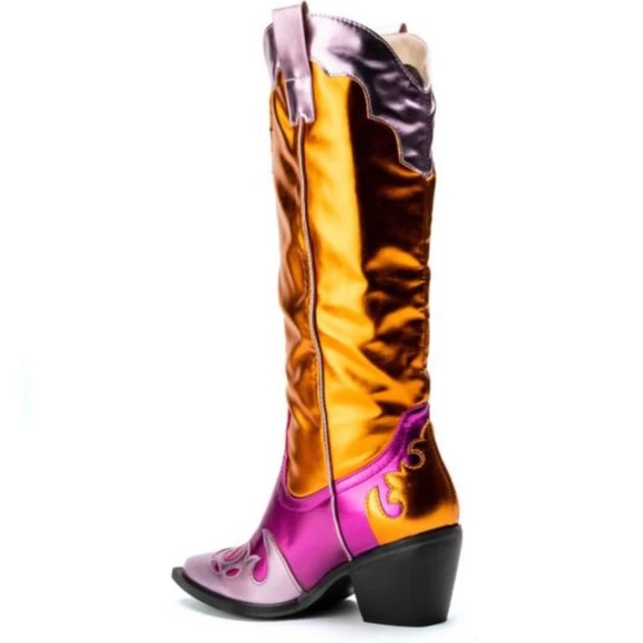 AZALEA WANG, Spice It Up, Multi colored Metallic, Chunky Cowboy Boots, NWT - Picture 10 of 13